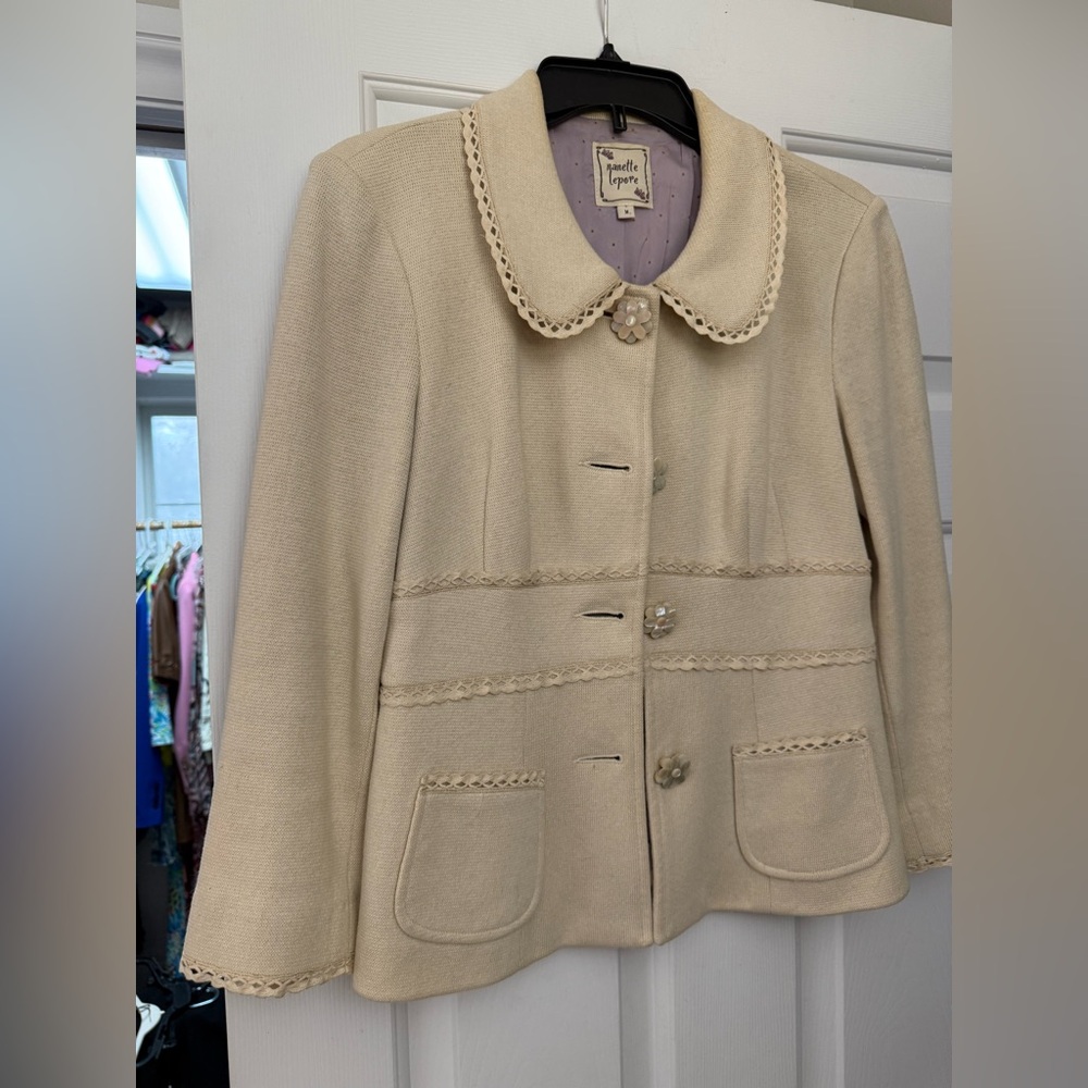 Nanette Lepore Mother of Pearl Blazer Jacket Cream Ivory Feminine Tailored Chic